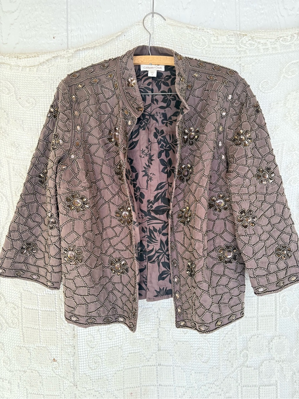 Coldwater Creek Mauve Beaded Floral-Embellished Jacket